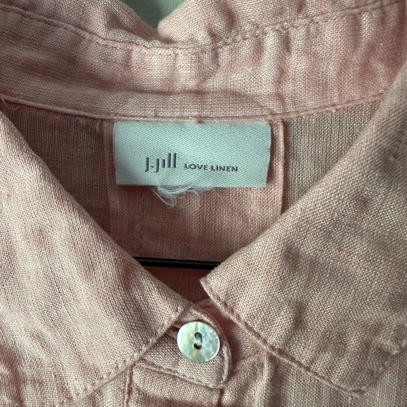 J Jill Love Linen Long Sleeve Button Down Pink Shirt Lagenlook Coastal Grandma - Picture 2 of 4